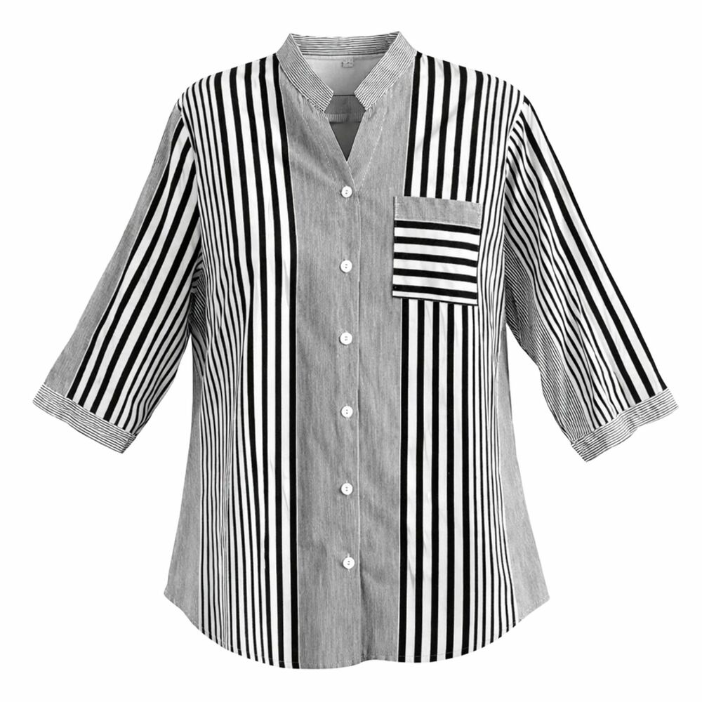 Black and White Striped Button Down Tunic Shirt 100% Cotton NWOT